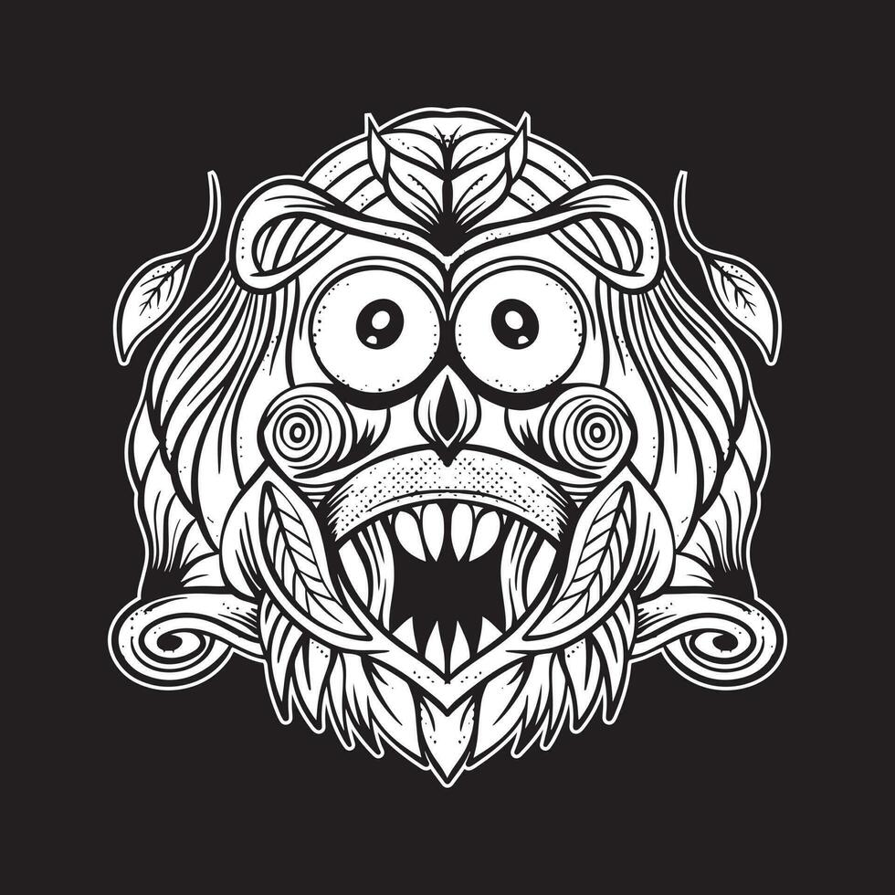 une abstrait monstre visage art illustration main tiré style noir et blanc prime vecteur