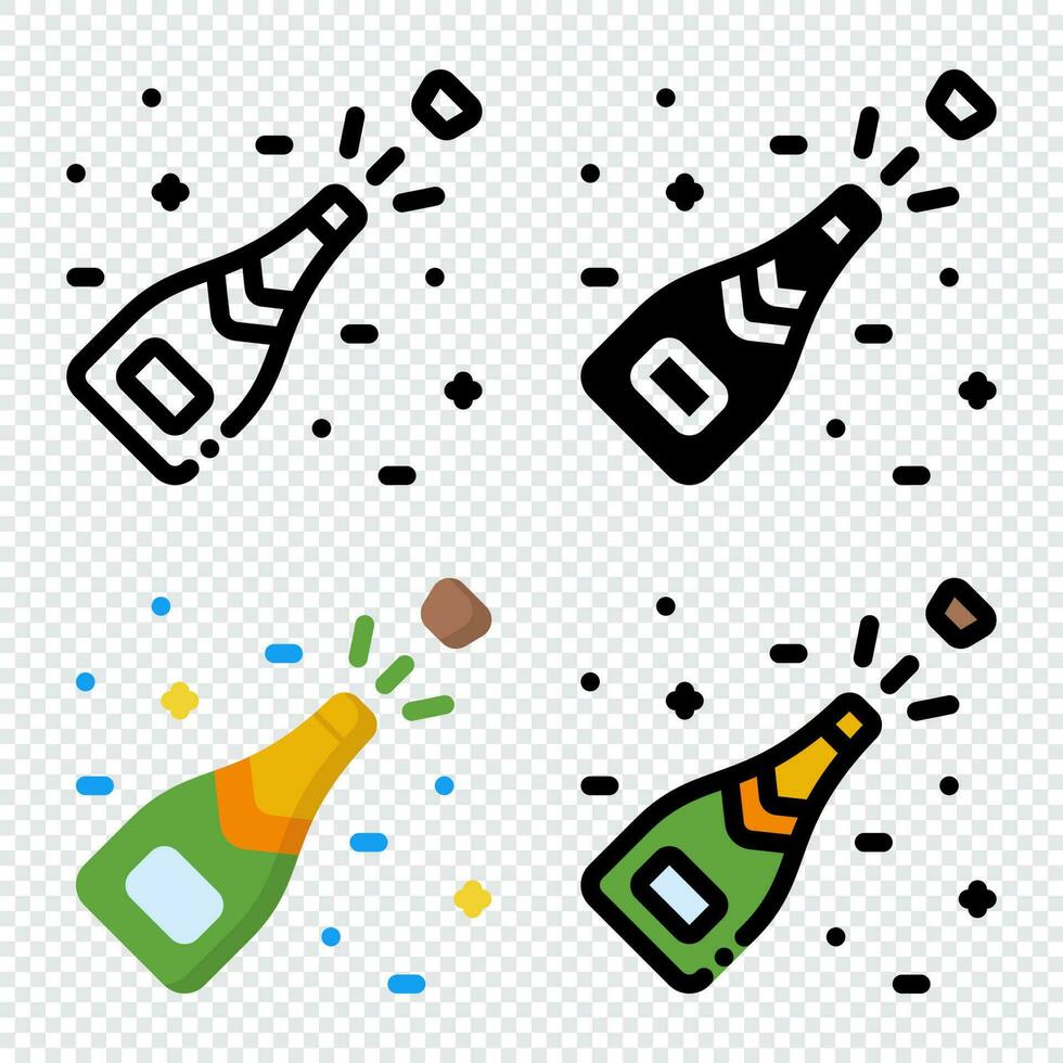 Champagne icône ensemble. coloré dessin animé Champagne icône. Champagne bouteille explosion. Champagne logo. vecteur illustration