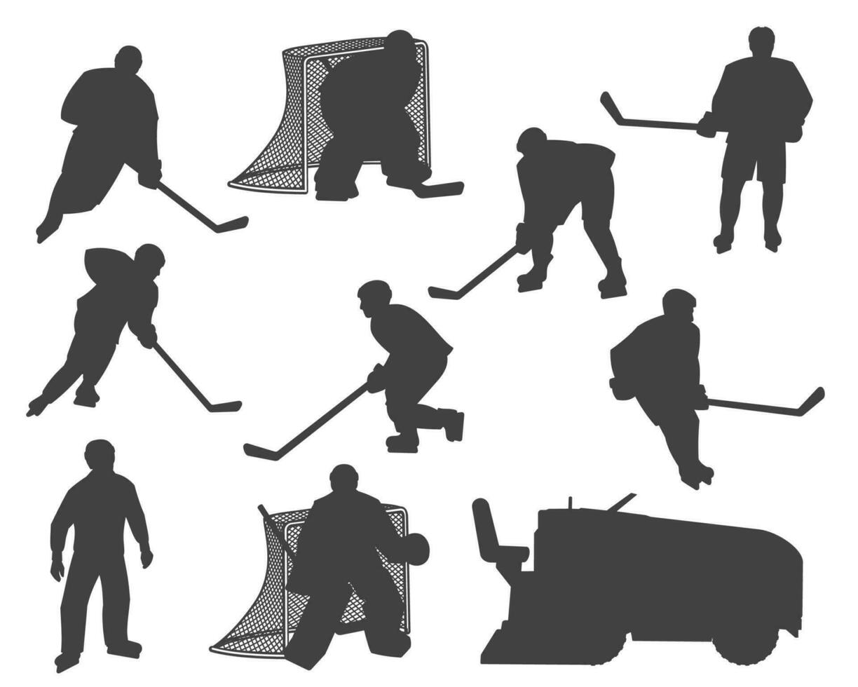 la glace le hockey joueurs silhouette, arbitre, surfaceuse vecteur