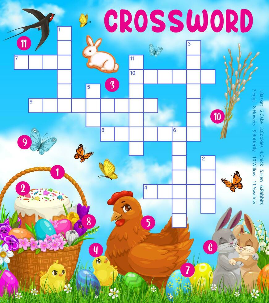 Pâques vacances personnages mots croisés puzzle Jeu vecteur