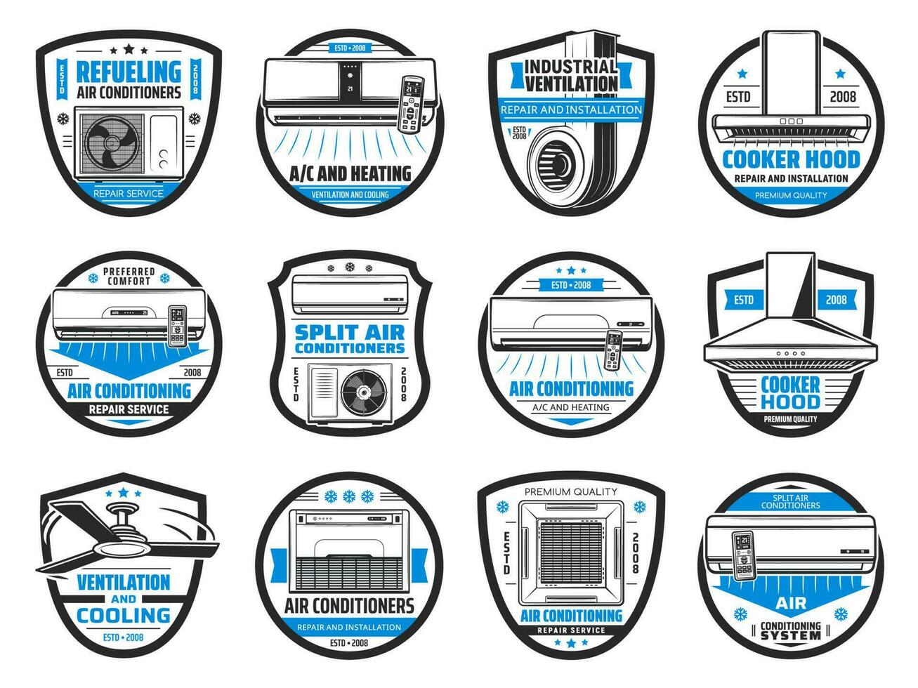 air Conditionneur, cuisinier capot, ventilation Icônes vecteur