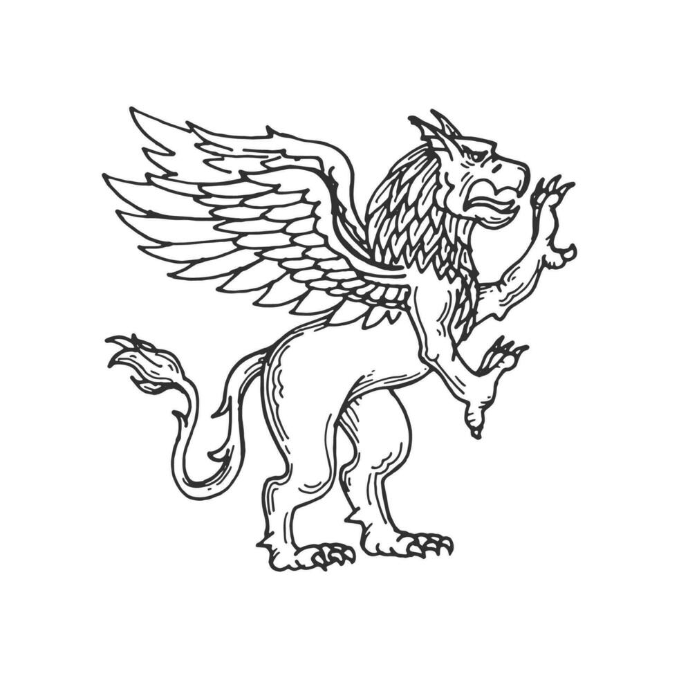 héraldique médiéval animal esquisser de Aigle Lion vecteur