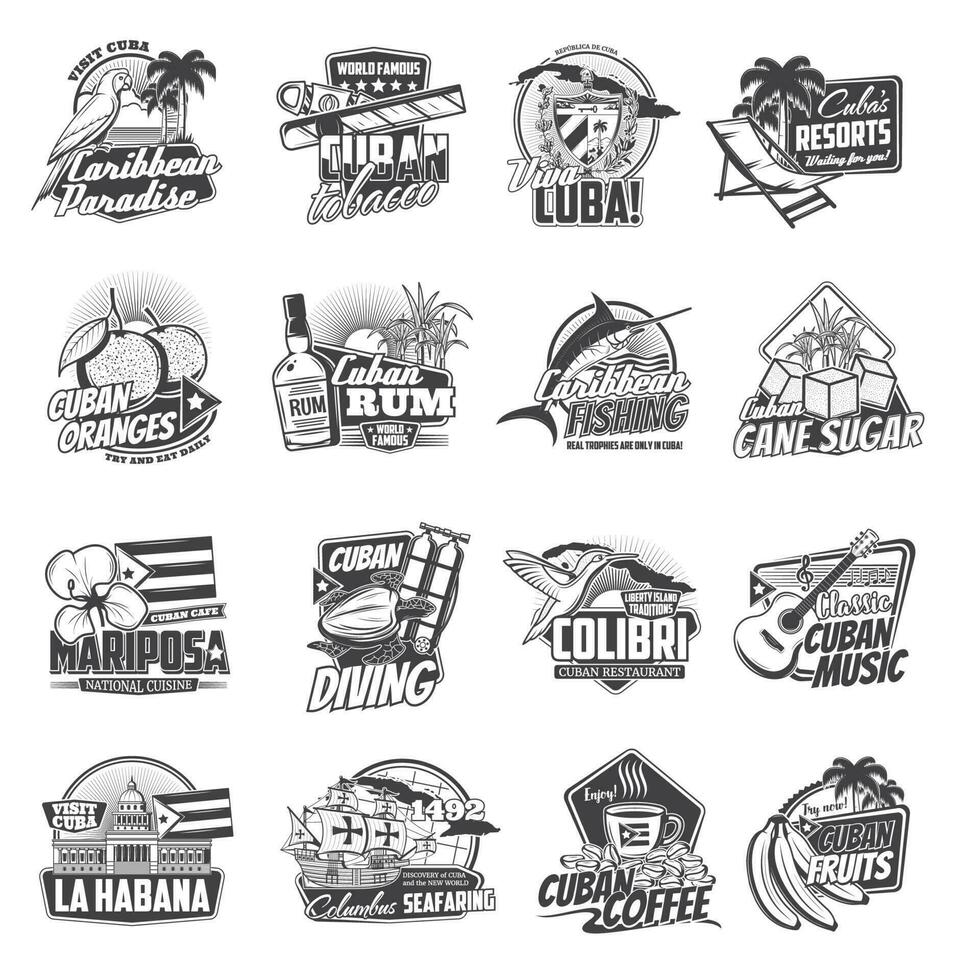 Cuba isolé Icônes de cubain Voyage et tourisme vecteur