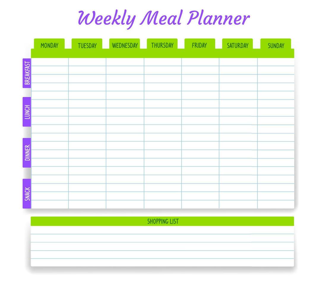 hebdomadaire repas planificateur, vecteur calendrier, la semaine plan