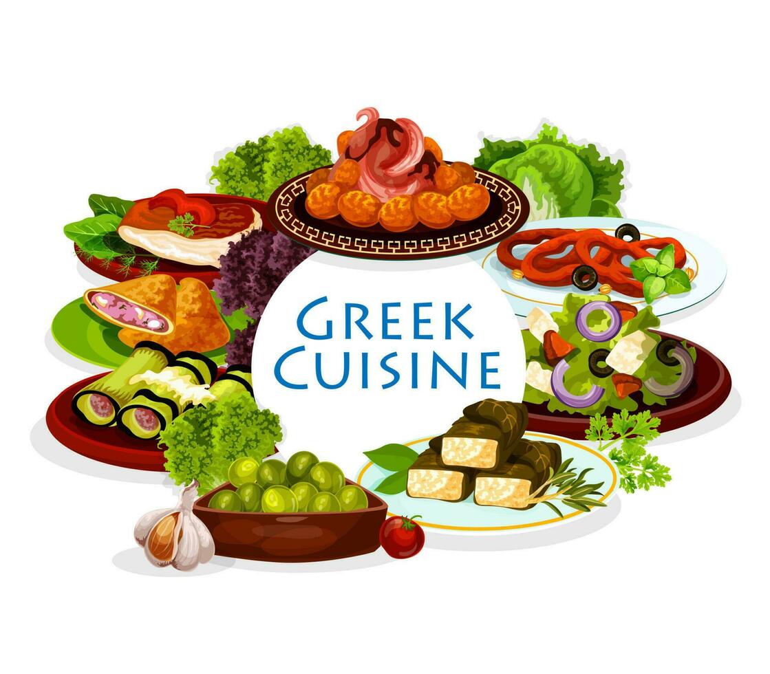 grec légumes, Viande, Fruit de mer repas avec Olives vecteur