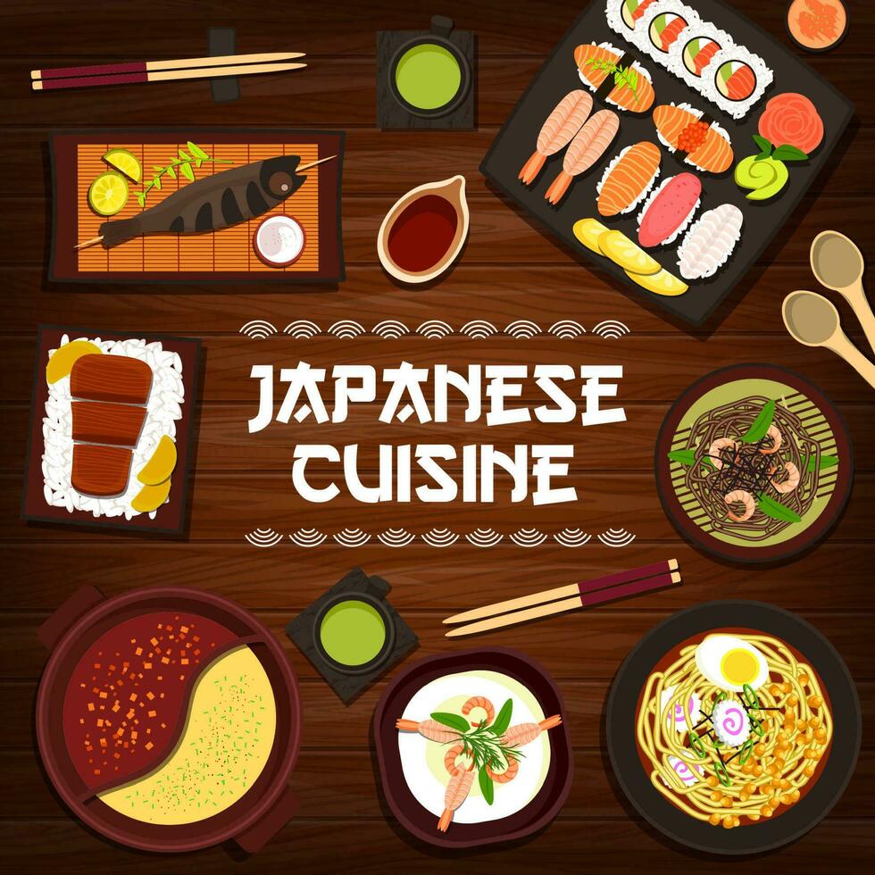 Japonais cuisine vecteur Japon nourriture dessin animé affiche