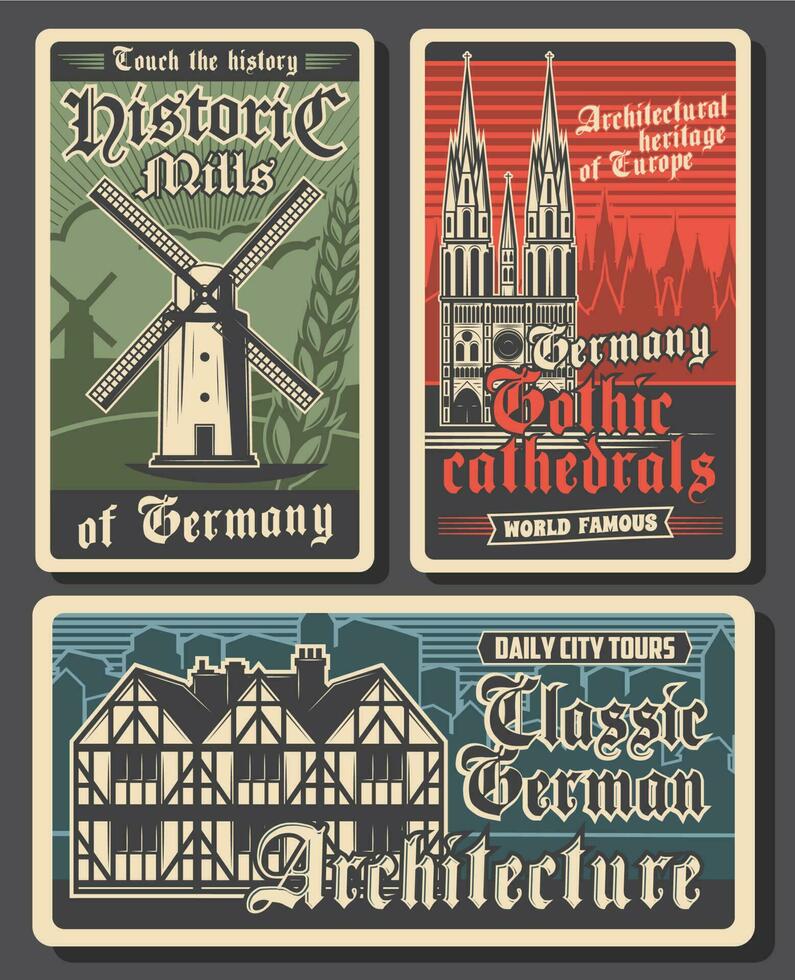 Allemagne Voyage rétro affiches, allemand Repères vecteur