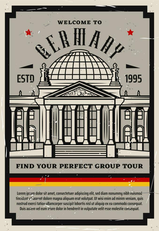 Allemagne Voyage rétro affiche, Berlin ville visites guidées vecteur