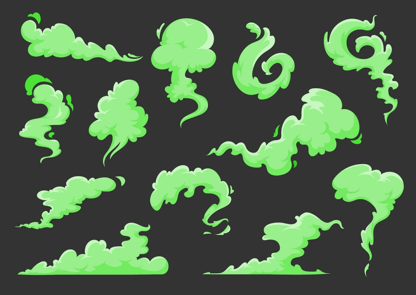 vert mal odeur dessin animé des nuages, puer, odeur, fumée vecteur