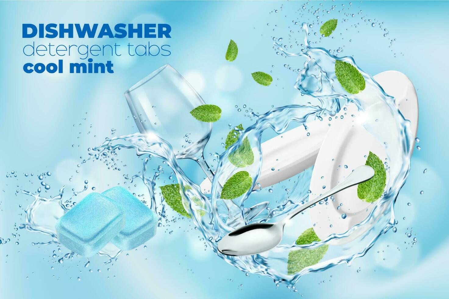 Lave-vaisselle détergent cool menthe comprimés promo les publicités vecteur