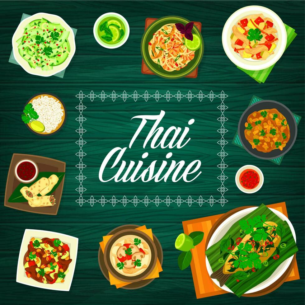 thaïlandais cuisine menu couverture Thaïlande asiatique nourriture vaisselle vecteur