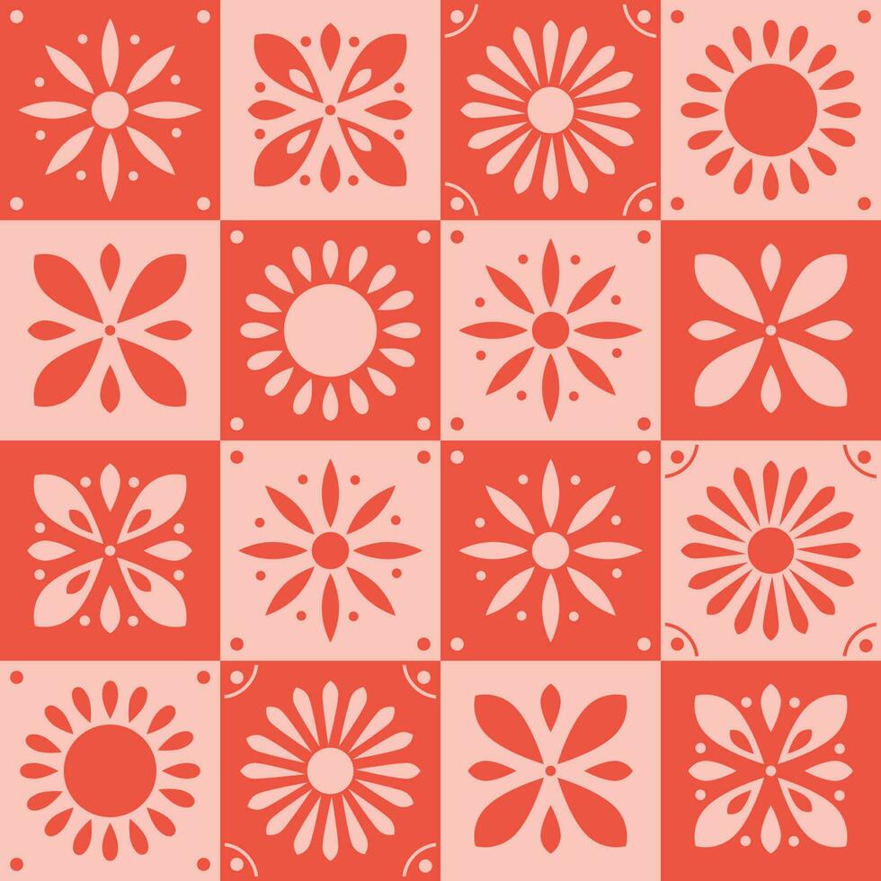 sans couture modèle avec traditionnel fleuri décoratif carrelage. Portugais céramique carré carrelage dans orange, rouge et rose. coloré vecteur illustration.