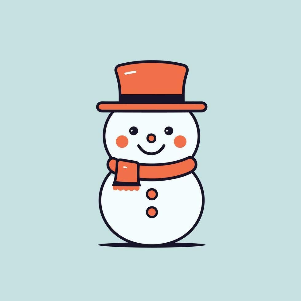 mignonne kawaii bonhomme de neige chibi mascotte vecteur dessin animé style