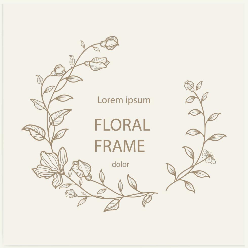 dessiné à la main ligne floral Cadre. élégant ancien couronne. logo template.vector illustration botanique décoration éléments pour Étiquettes, l'image de marque affaires identité, mariage faire-part, et salutation cartes. vecteur