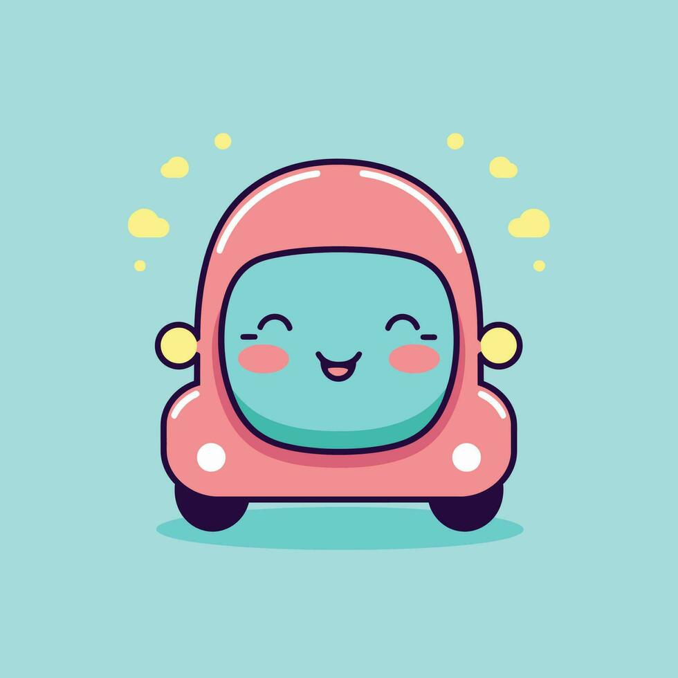 mignonne kawaii voiture chibi mascotte vecteur dessin animé style