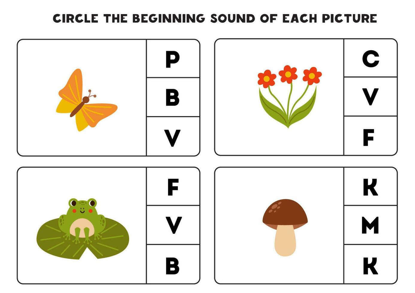 feuille de travail pour enfants. trouver le début du son de mignonne des bois éléments. vecteur