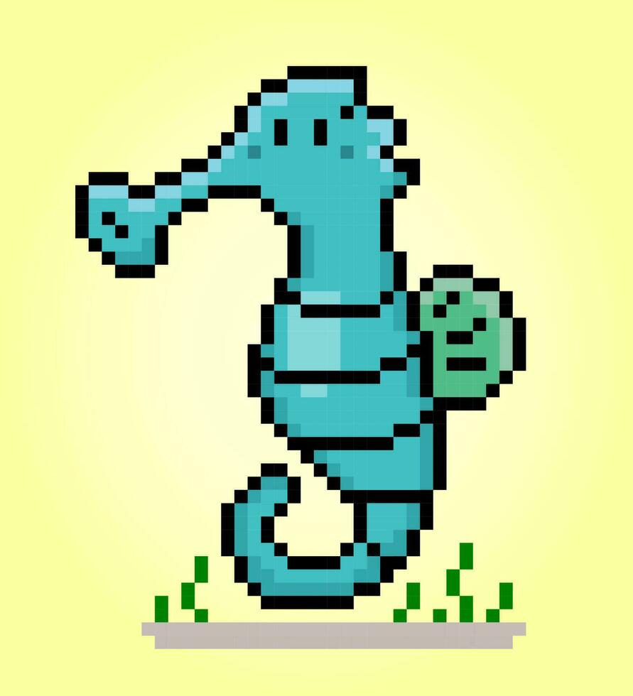 mignonne hippocampe pixels. vecteur illustration de 8 bit Jeu actifs.