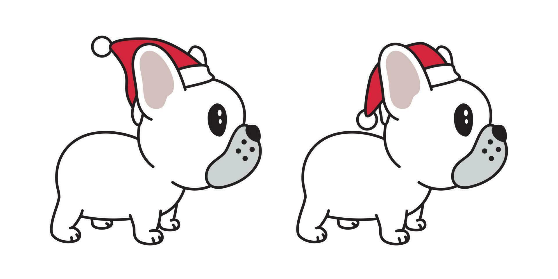 chien vecteur français bouledogue Noël Père Noël claus Noël chapeau écharpe dessin animé personnage icône logo illustration blanc