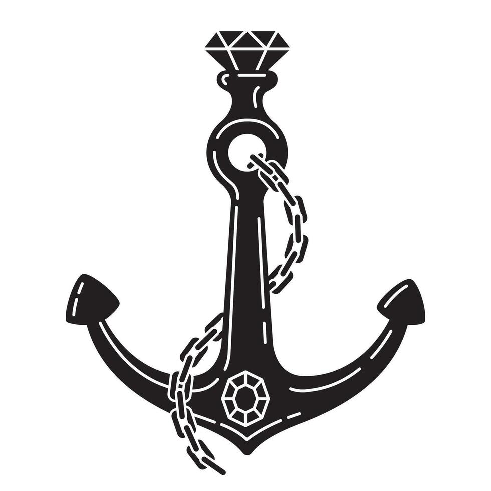 ancre vecteur barre bateau pirate logo icône diamant gemme nautique maritime illustration symbole graphique