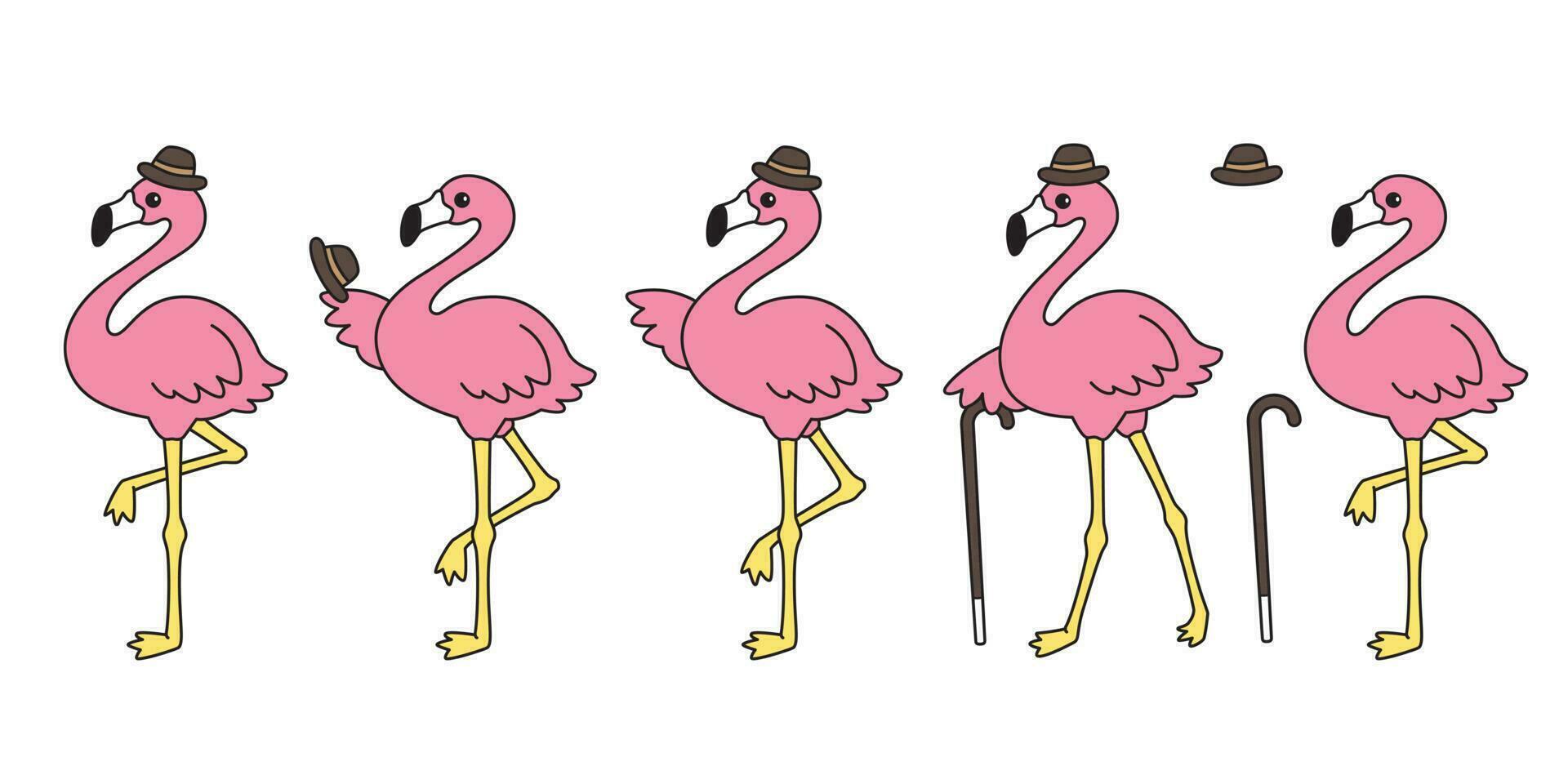 rose flamant vecteur ensemble chapeau dessin animé personnage icône flamants roses collection illustration mignonne animal exotique la nature sauvage faune