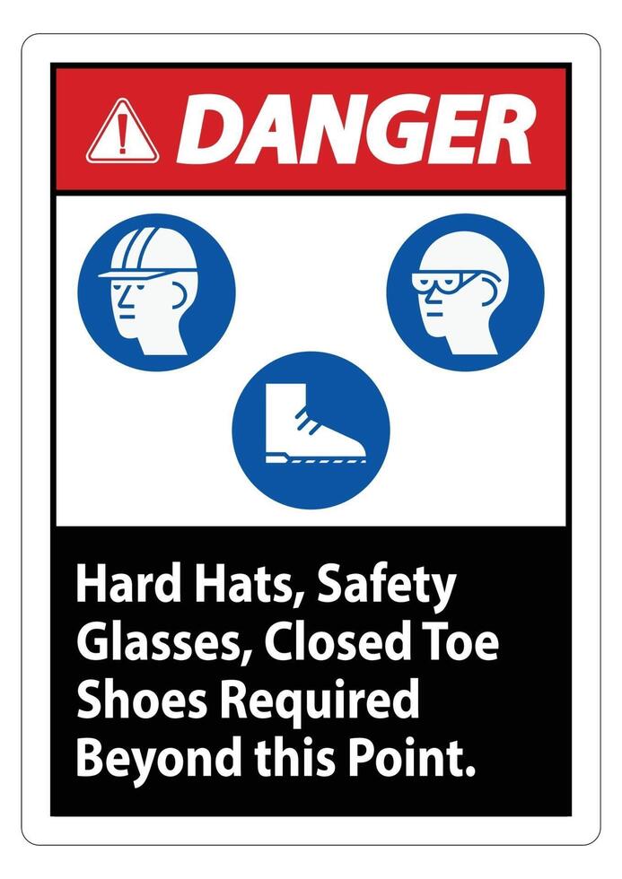 signe de danger casques de sécurité lunettes de sécurité à bout fermé chaussures nécessaires au-delà de ce point vecteur