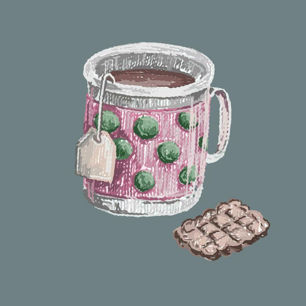 illustration de croquis de vecteur - tasse avec sachet de thé. illustration de contour de boisson hugge