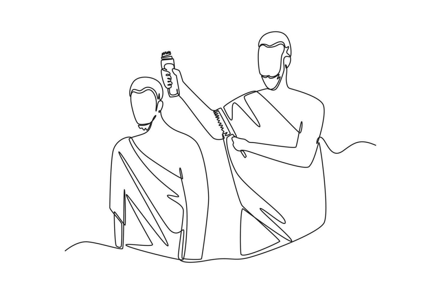 continu un ligne dessin une musulman avec le sien ihram robe se raser le sien cheveux. hajj et umrah concept. Célibataire ligne dessiner conception vecteur graphique illustration.