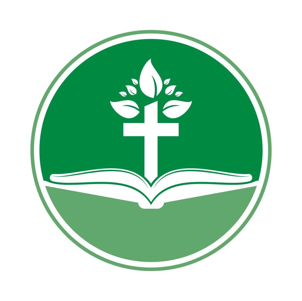 création de logo d'arbre croisé biblique. conception de modèle vectoriel de croix d'arbre d'église chrétienne.