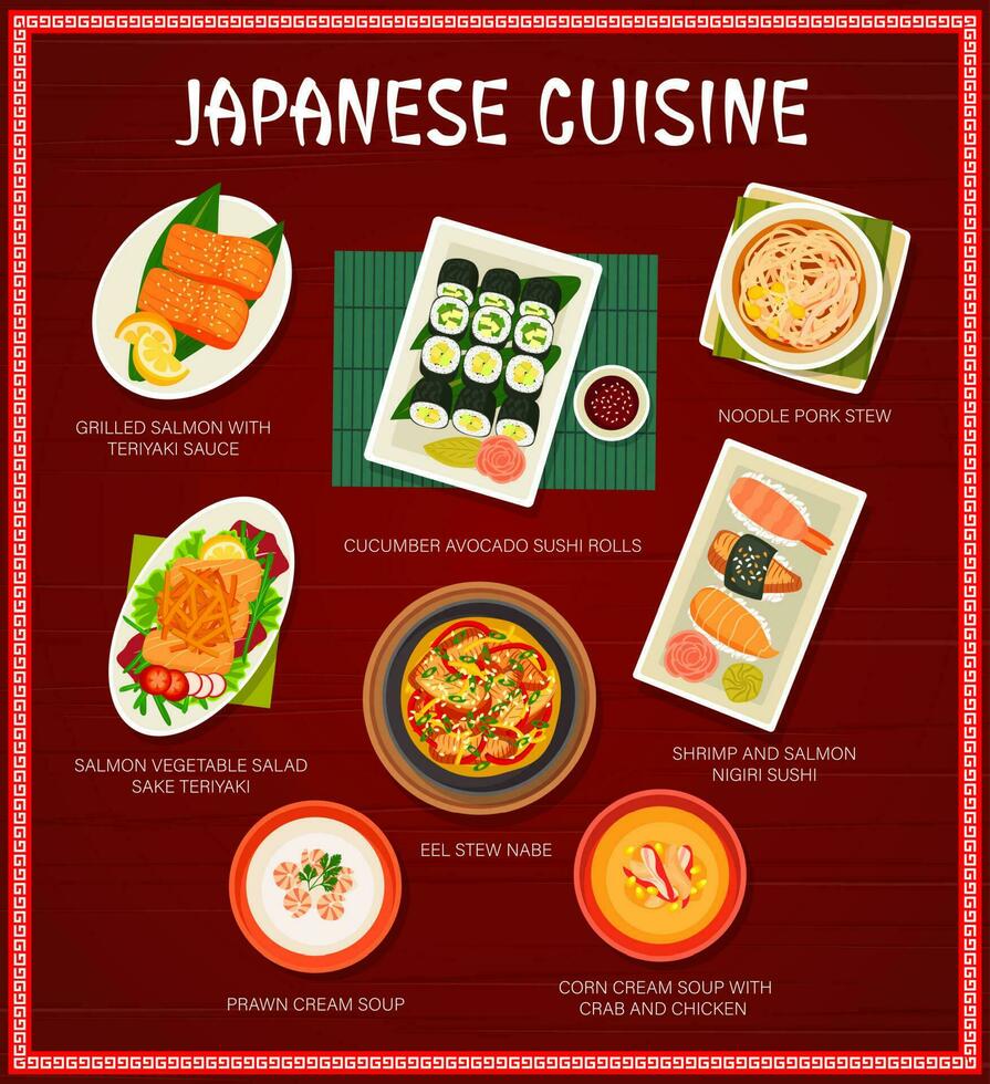 Japonais cuisine vecteur Japon repas dessin animé menu