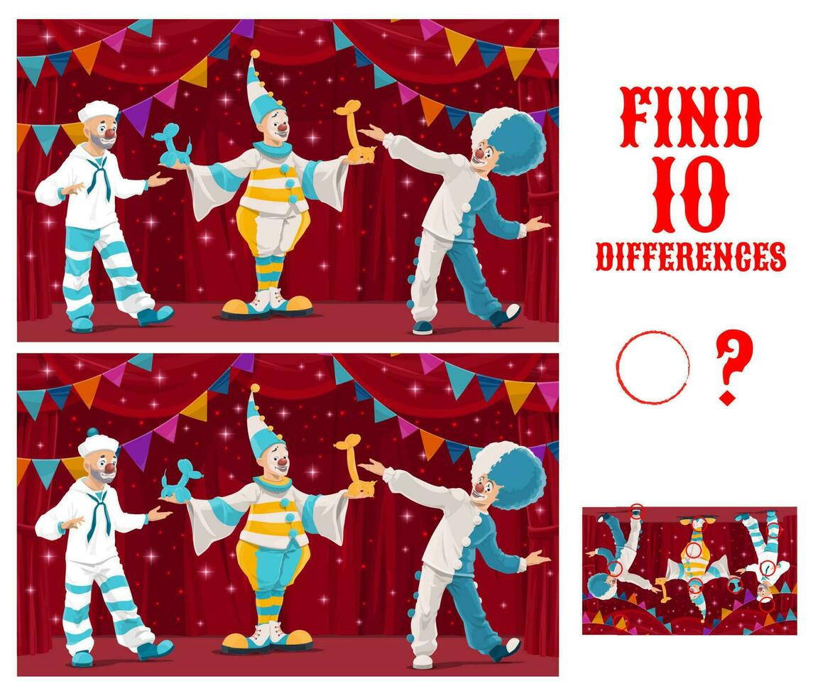 trouver différences Jeu avec cirque clowns vecteur