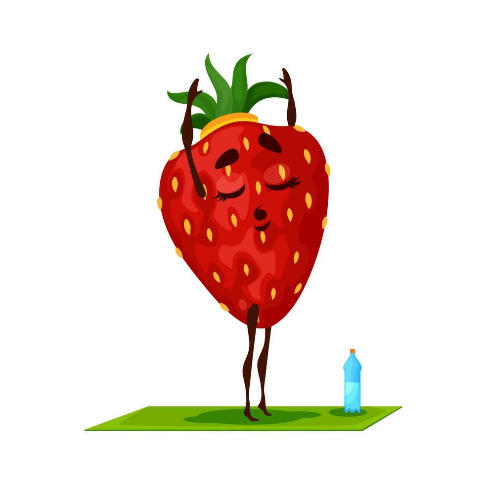 dessin animé fraise fruit personnage, yoga exercice vecteur