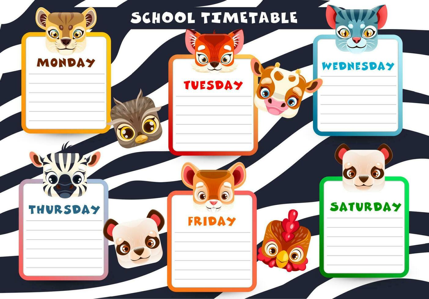 éducation calendrier avec carré animal visages vecteur