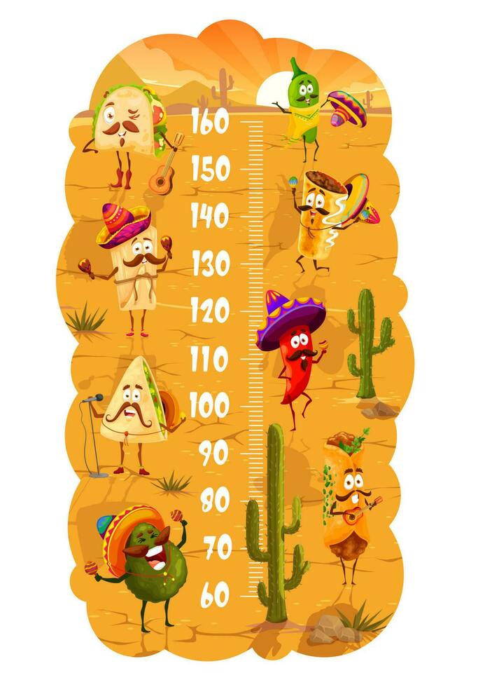 des gamins la taille graphique, dessin animé mexicain Texas mex nourriture vecteur