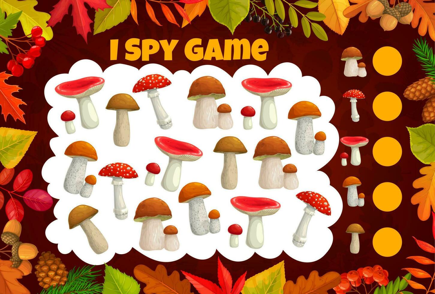 des gamins espion Jeu avec dessin animé champignons et feuilles vecteur