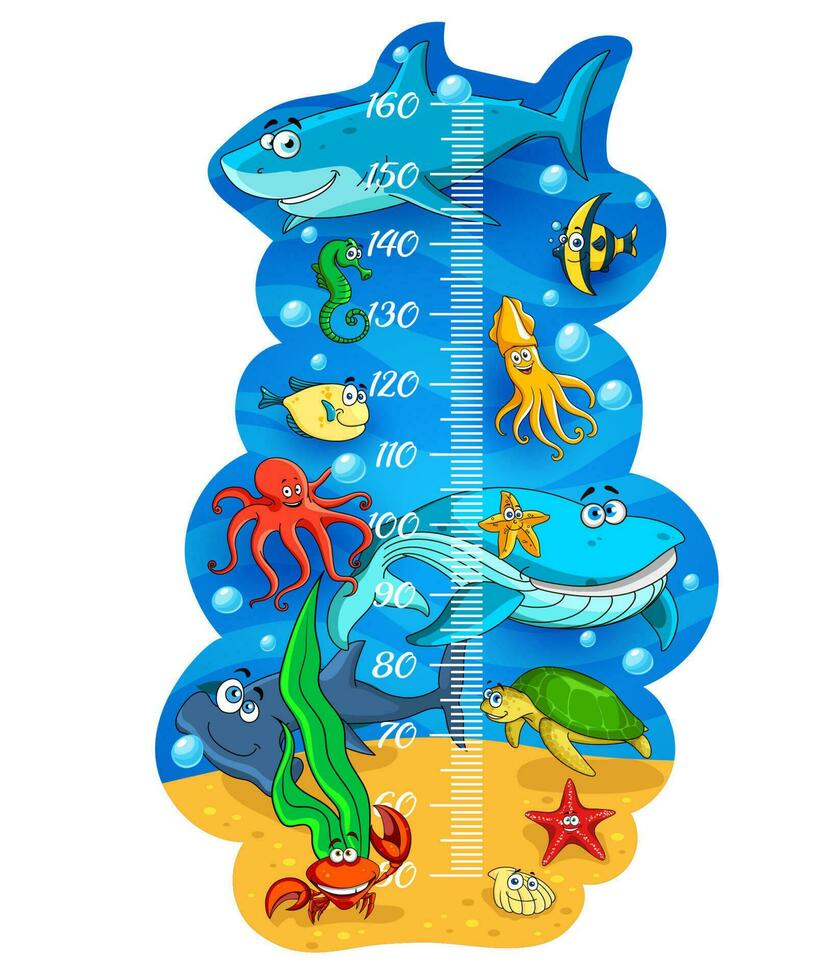des gamins la taille graphique dessin animé mer animaux croissance mètre vecteur