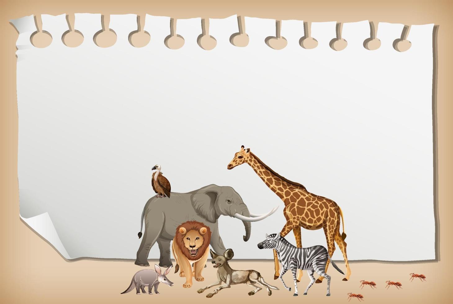 bannière de papier vide avec animal africain sauvage vecteur