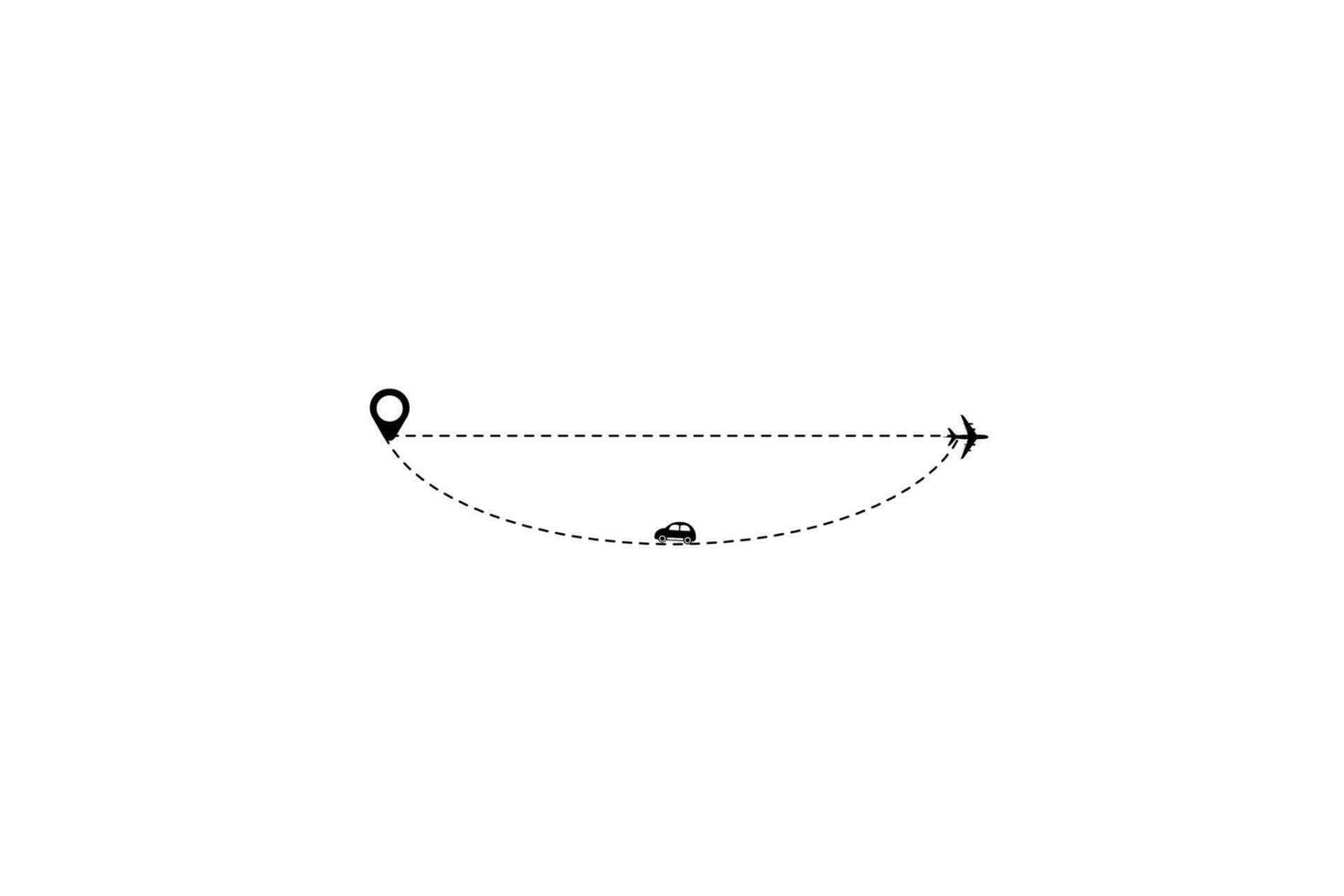 ensemble de pointillé ligne avion voiture et vélo route avec emplacement icône plat conception vecteur