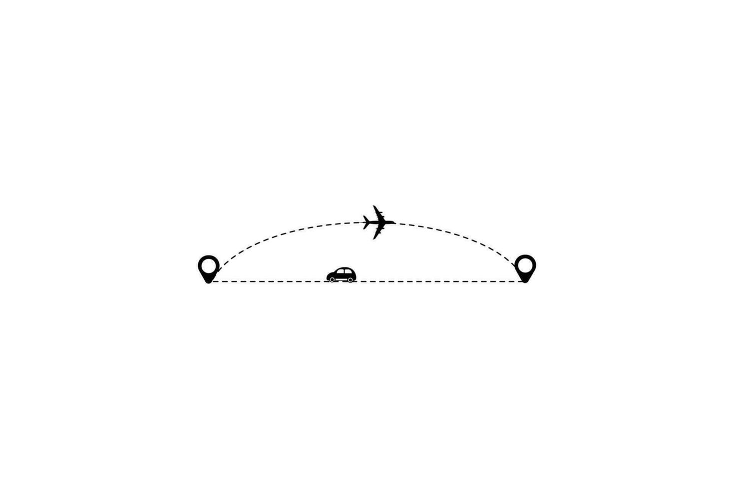 ensemble de pointillé ligne avion voiture et vélo route avec emplacement icône plat conception vecteur