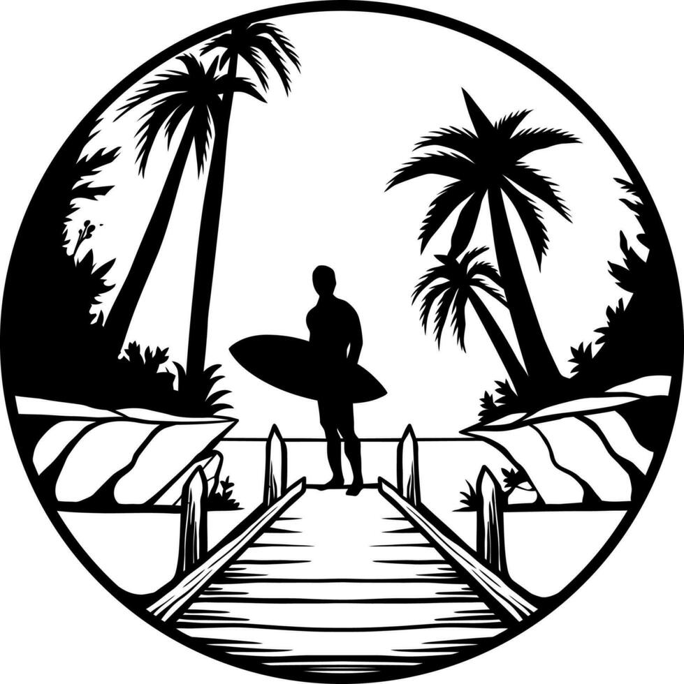 ligne art surfeur silhouette vecteur illustration