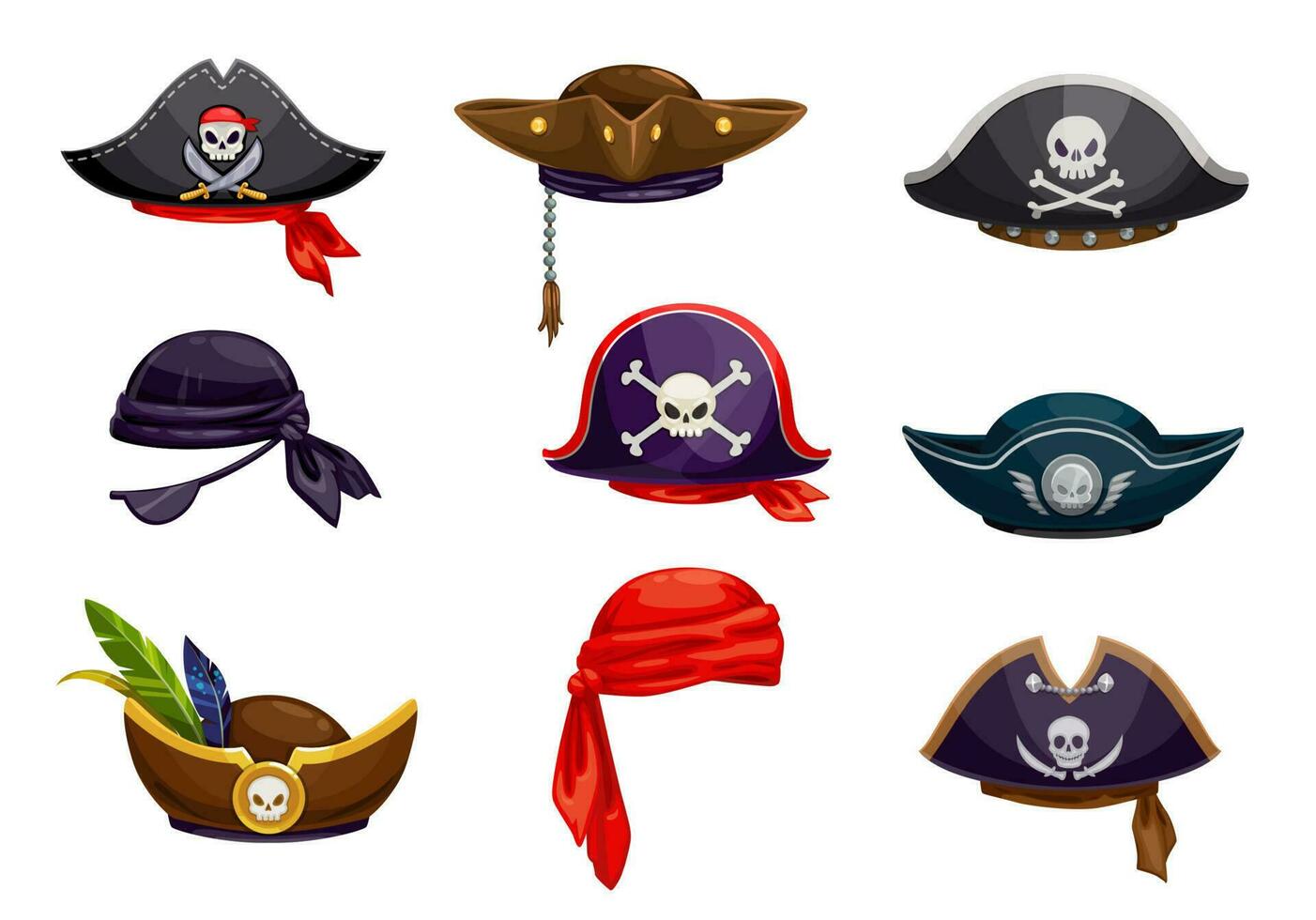 dessin animé pirate bandana, marin tricorne armé chapeau vecteur