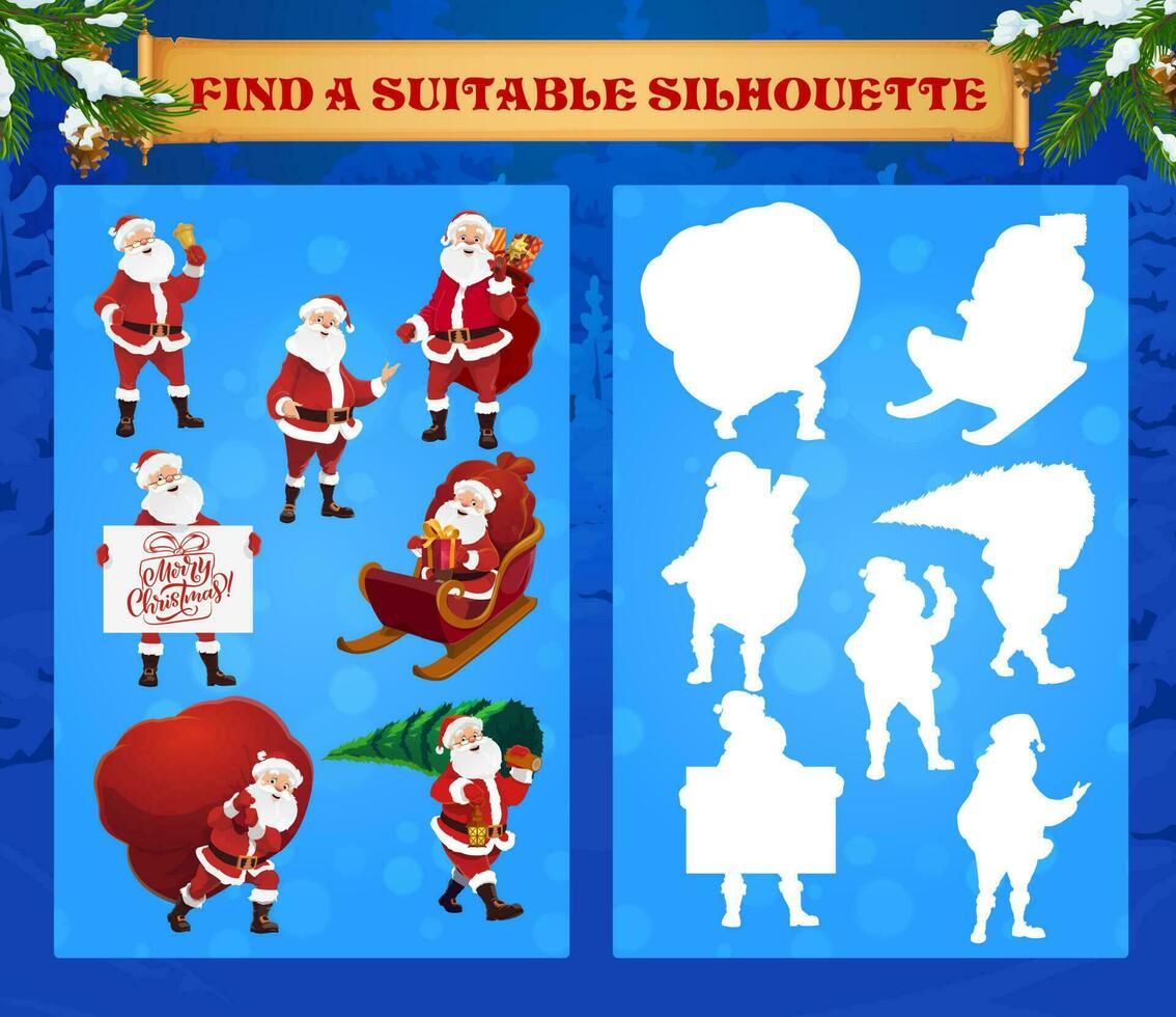 des gamins Jeu trouver adapté silhouette dessin animé Père Noël vecteur