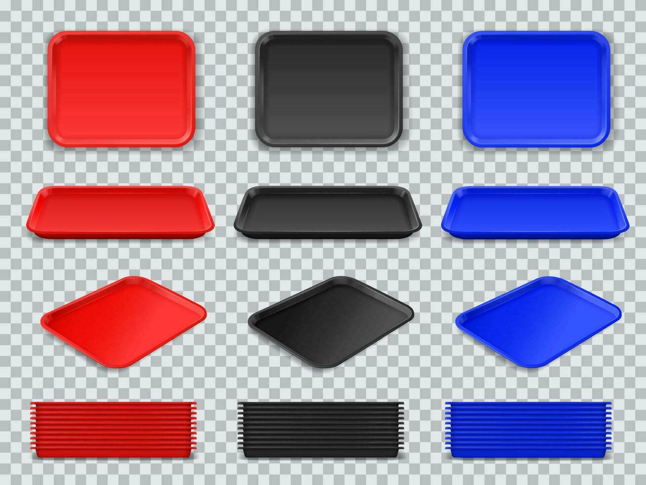 nourriture Plastique plateau maquette, rouge, gris ou bleu plateau vecteur