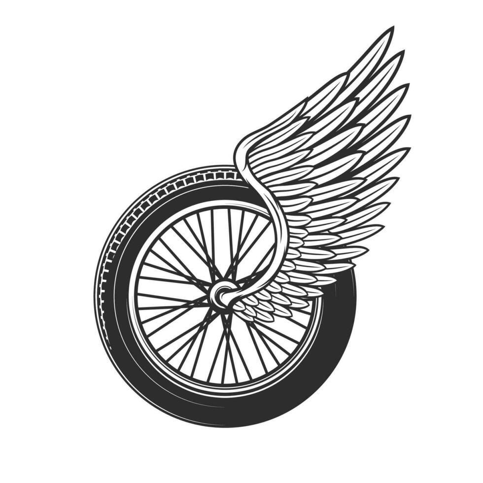 roue avec aile, courses symbole ou tatouage icône vecteur