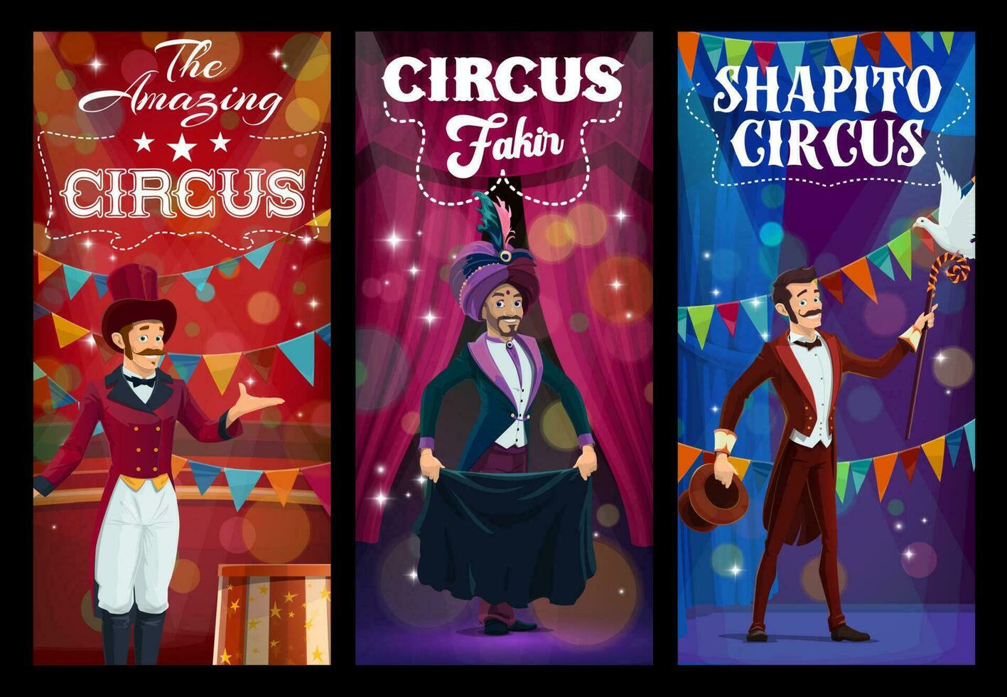 shapito cirque artiste et magicien personnages vecteur