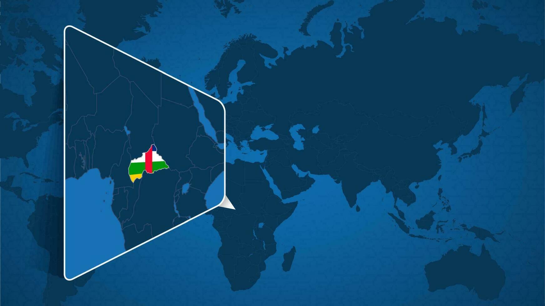 emplacement de central africain république sur le monde carte avec agrandi carte de central africain république avec drapeau. vecteur