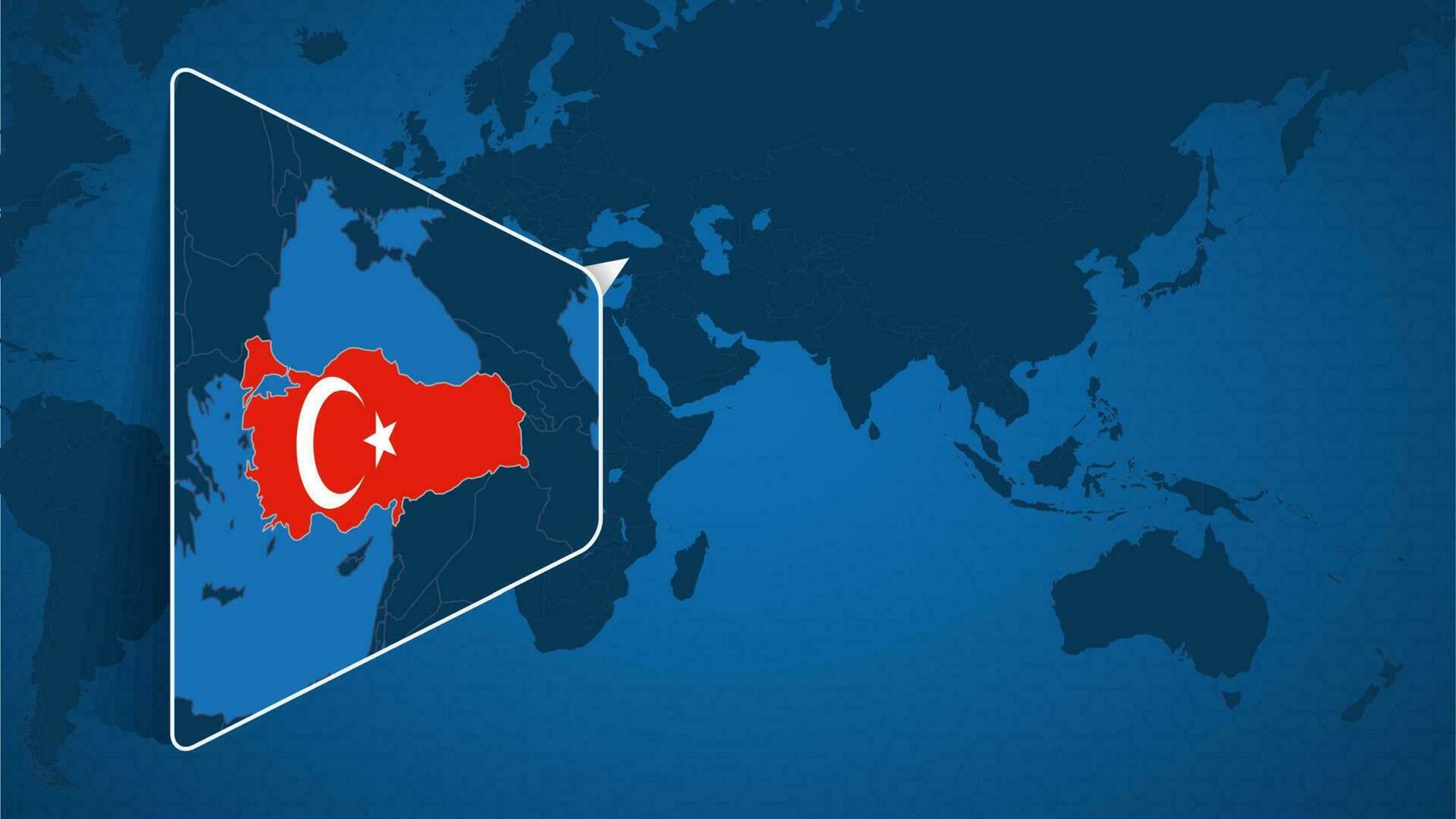 emplacement de dinde sur le monde carte avec agrandi carte de dinde avec drapeau. vecteur