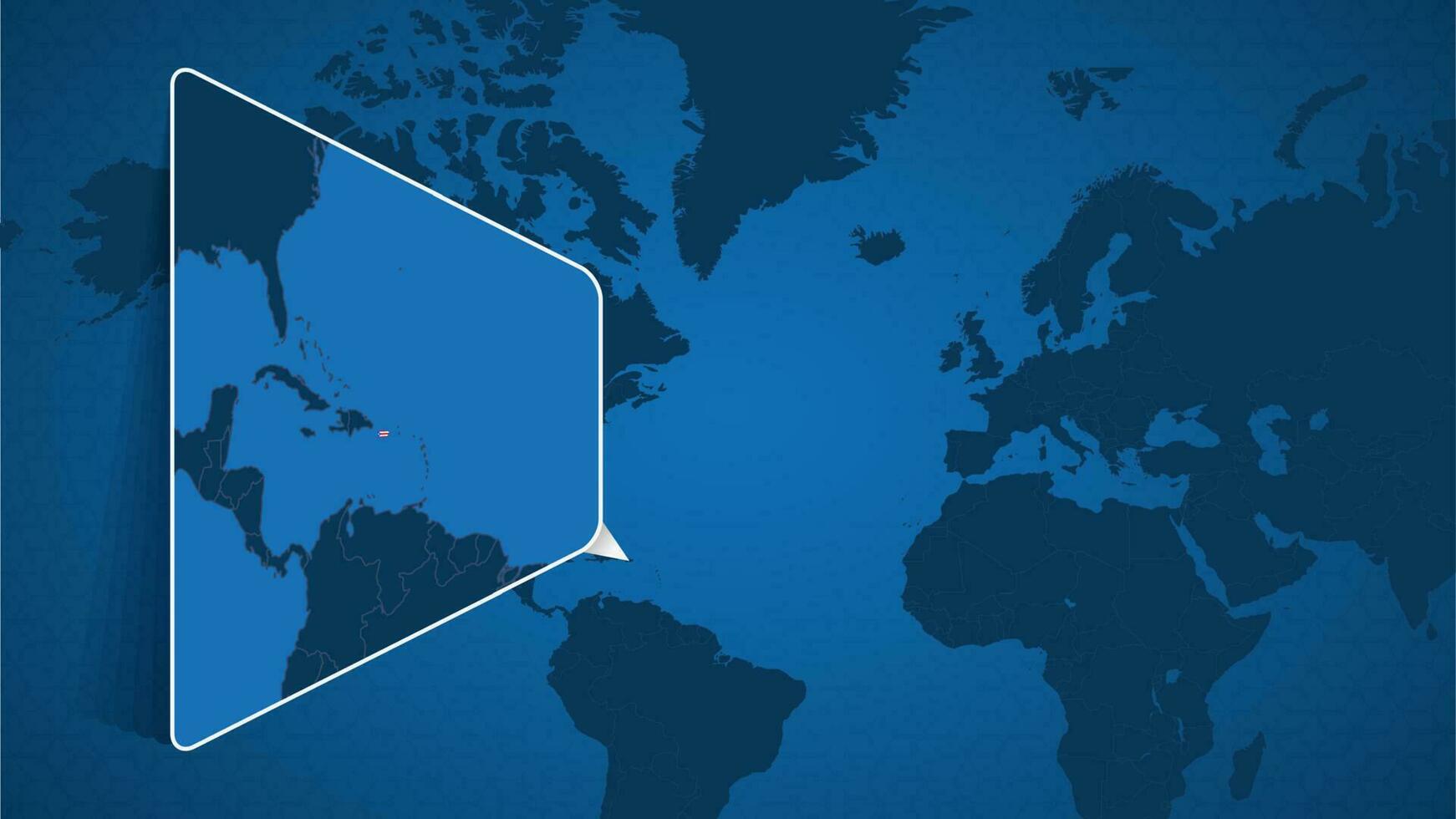 emplacement de puerto rico sur le monde carte avec agrandi carte de puerto rico avec drapeau. vecteur