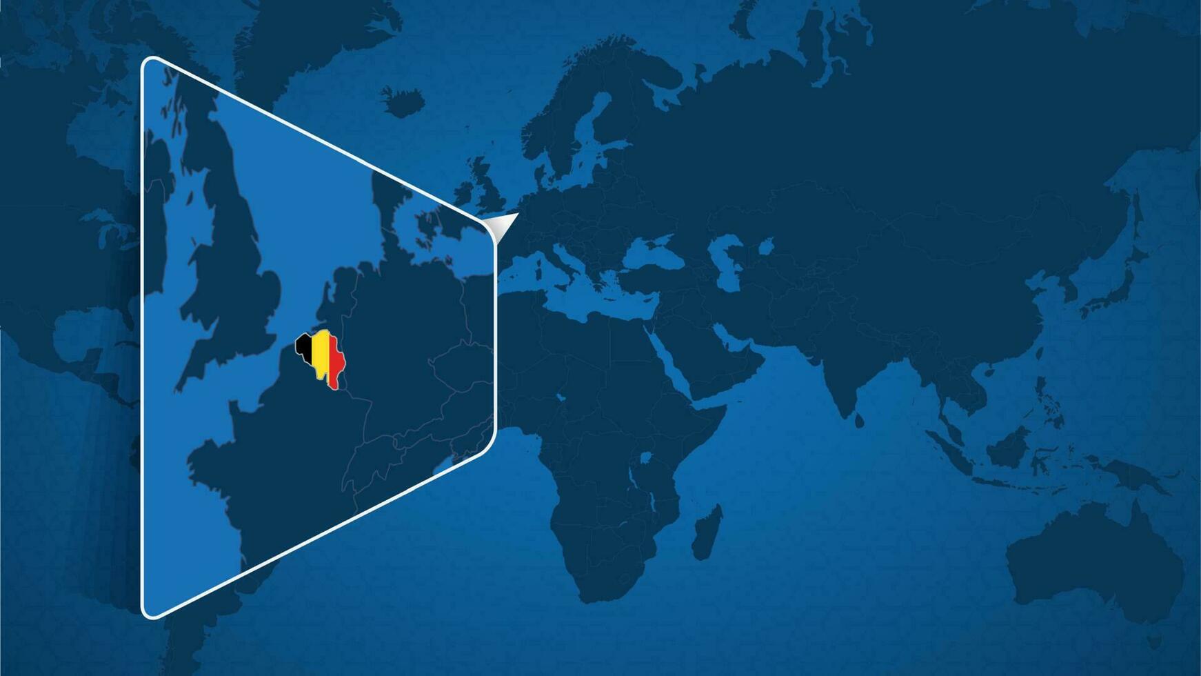 emplacement de Belgique sur le monde carte avec agrandi carte de Belgique avec drapeau. vecteur