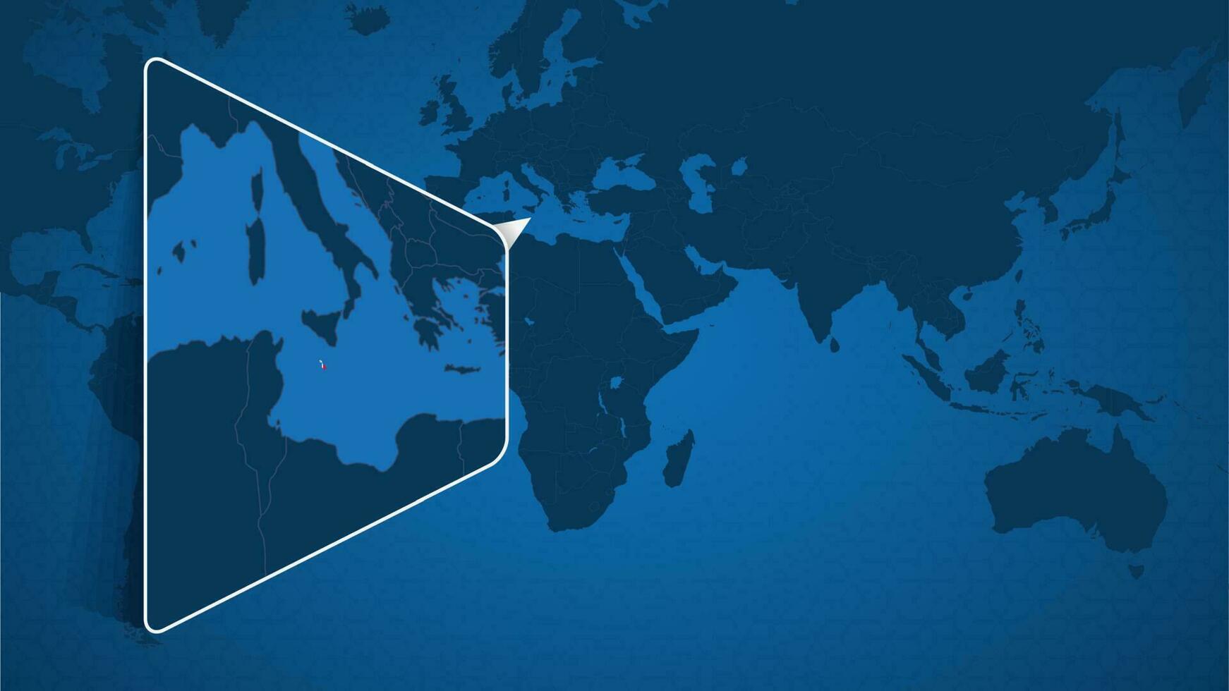 emplacement de Malte sur le monde carte avec agrandi carte de Malte avec drapeau. vecteur