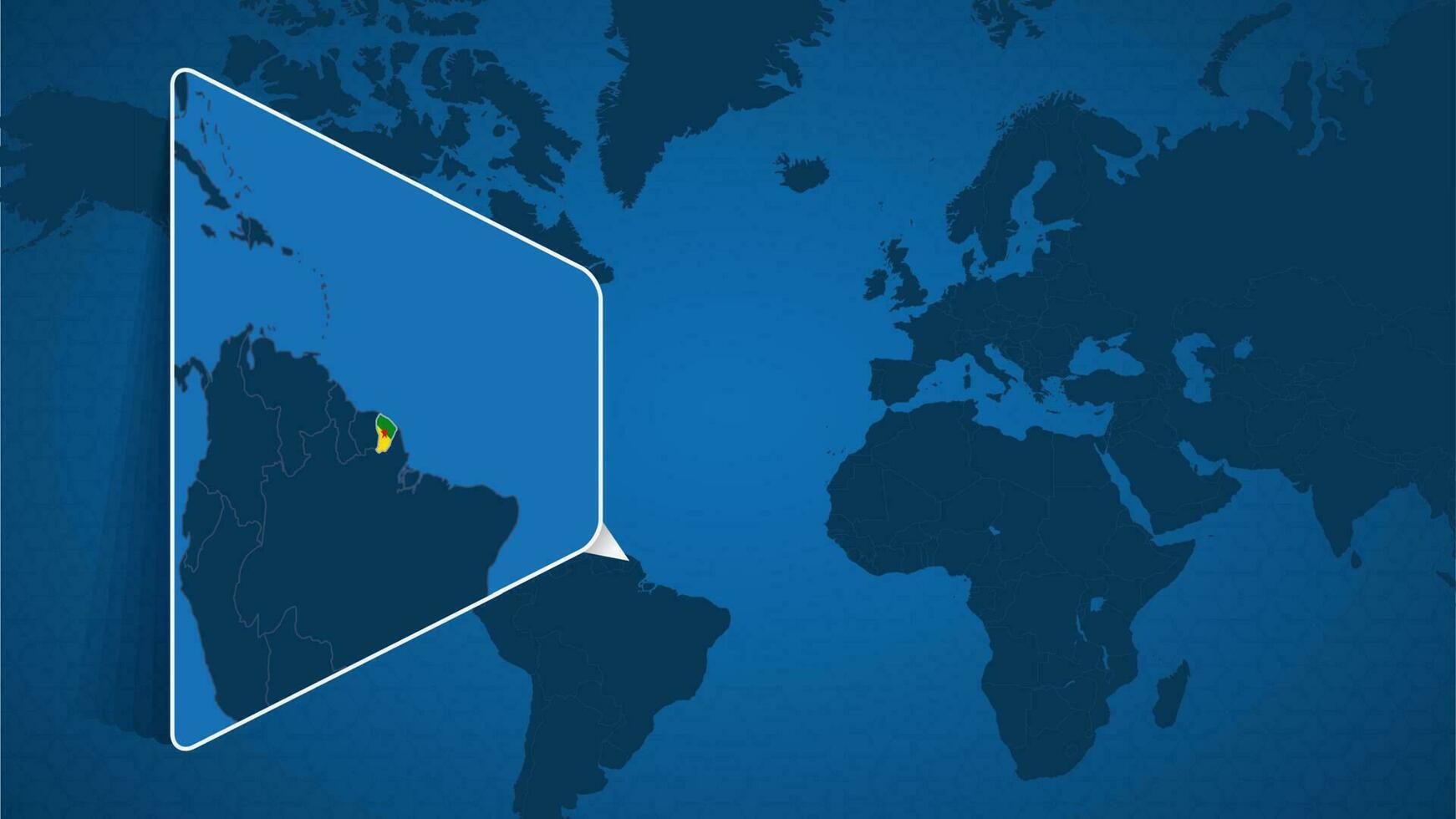 emplacement de français Guyane sur le monde carte avec agrandi carte de français Guyane avec drapeau. vecteur